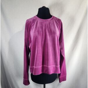 DKNY Sport Large‎ Hot Pink Soft Lush Velvet Effect Sweatshirt Top Raglan Sleeve